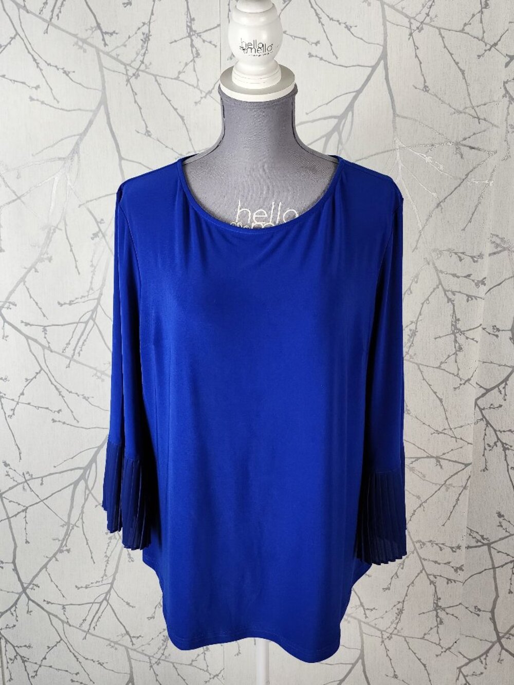 Joseph Ribkoff Royal Blue Slinky Stretch Jersey Pleated Flare Sleeve Top